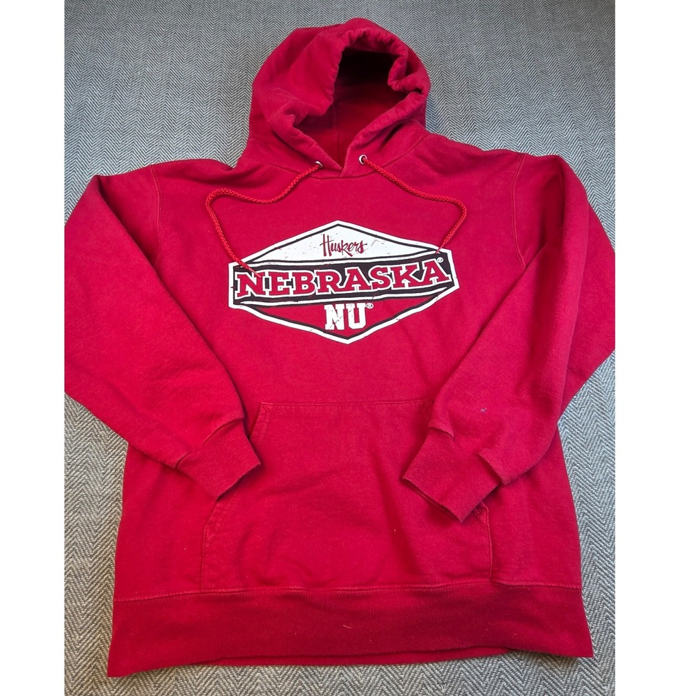 Hanes Ultimate Cotton Nebraska Huskers NU Hoodie Red Graphic Sweatshirt Small